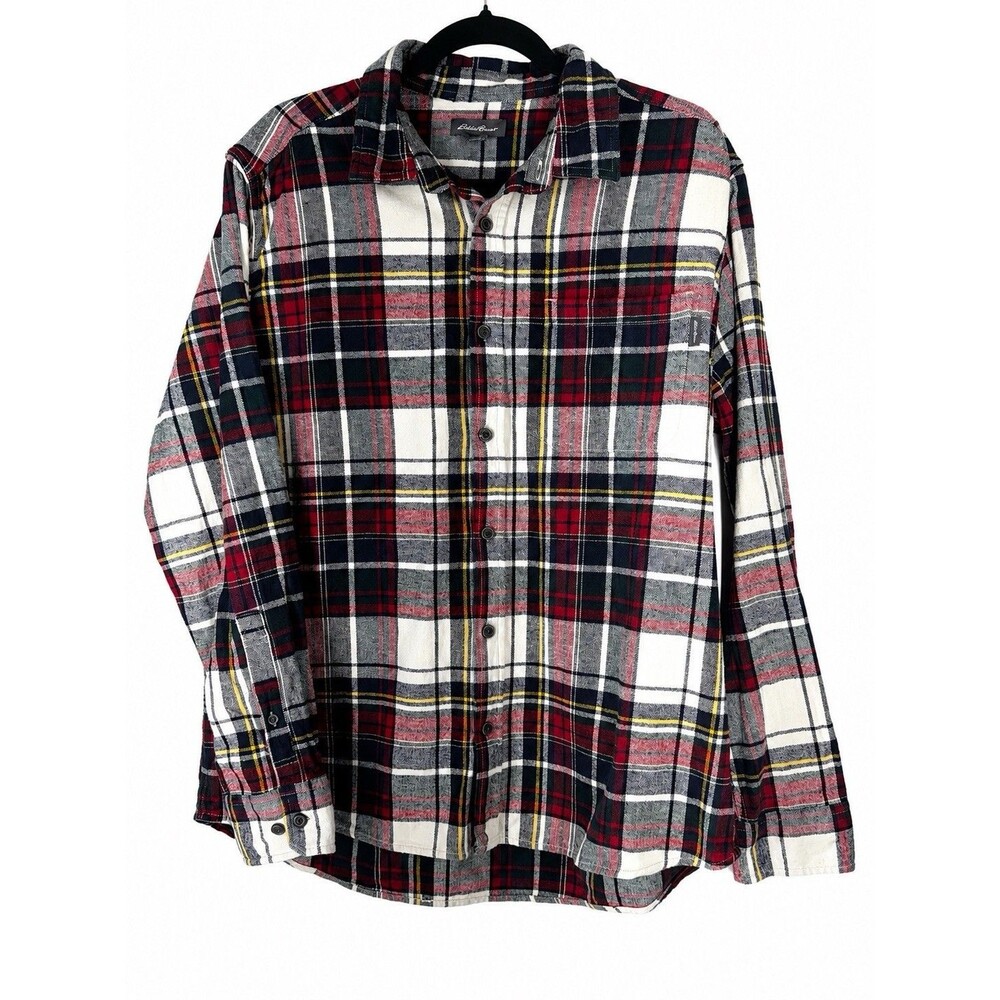 Eddie Bauer Men’s XL Heavyweight Flannel Shirt Plaid 100% Cotton Button Up